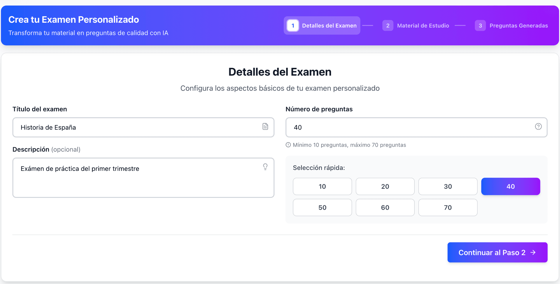Paso 1: Configura los detalles básicos de tu examen